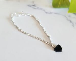 Sterling Silver Onyx Heart Bracelet