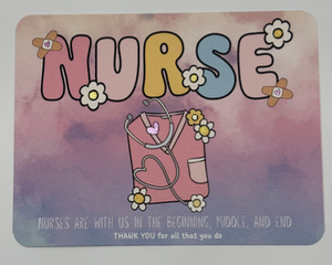 Watercolor design nurse appreciation, daises, hearts, and scrubs, thank you
