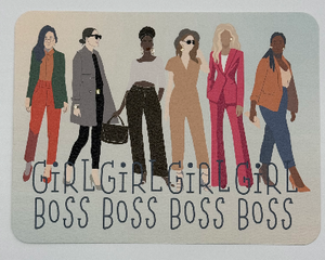 Design featuring women of different ethnic backgrounds adorned in clothes that match their unique personalities, Girl
Boss repeats over card