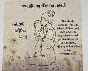 8x8 wall art showcasing mothers love with scripture, everything else can wait, mother holding baby
