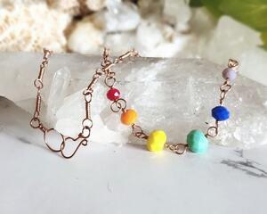 Copper Necklace with Rainbow Chakra Beads