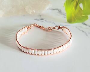 Faux Pearl Copper Wire Wrapped Cuff Bracelet