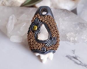 Druzy Quartz and Pearl Polymer Clay Pendant