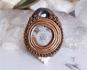 Ammonite & Coyote Tooth Polymer Clay Pendant