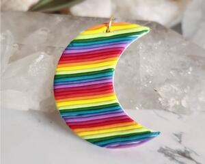Rainbow Moon Polymer Clay Pendant