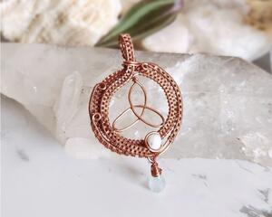Triquetra Gemstone Copper Wire Wrapped Pendant