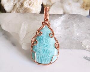 Amazonite Copper Wire Wrapped Pendant