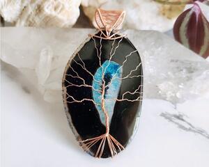 Agate Copper Wire Wrapped Tree of Life Pendant