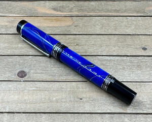 Blue mesh and chrome rollerball pen
