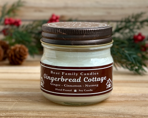 gingerbread scented soy candle in 4oz jar.