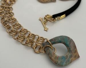 Boho Style Jewelry Set Handmade Patina Unique Artisan Design Statement Necklace Earring Set Birthday Gift Handcrafted Polymer Clay Pendant