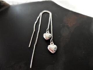 Sterling silver Heart Threaders, Ear Threads with Heart Charm