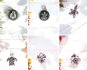 silver charms- leaf, ladybug, frog, flower, turtle