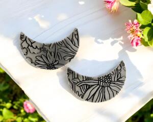 crescent moon-shaped jewelry silver component with sunflower design for jewelry artists- necklaces, earrings, bracelets