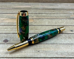 Green resin cast flower rollerball pen