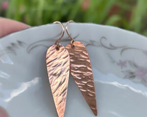Textured copper spike earrings with rose gold filled ear wires by MariesGems.