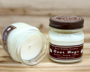 Banana bread scented soy candle in 8oz mason jar.