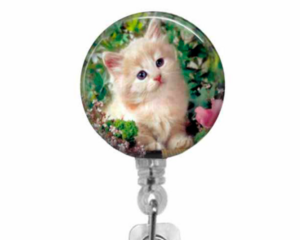 Cat on clear badge reel