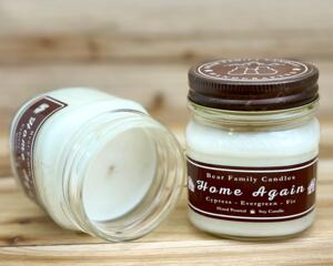 Fir tree scented soy candle in 8oz mason jar.