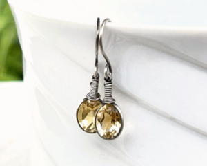 Citrine wire wrapped gemstone earrings in oxidized sterling silver by MariesGems.