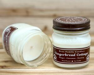 Gingerbread scented soy candle in 8oz mason jar.
