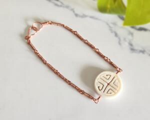 Carved Bone Medicine Wheel Copper Bracelet