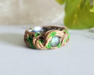 Labradorite, Polymer Clay and Stainless Steel Fantasy Ring