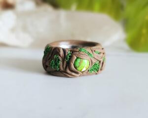 Copper Turquoise and Polymer Clay Fantasy Ring