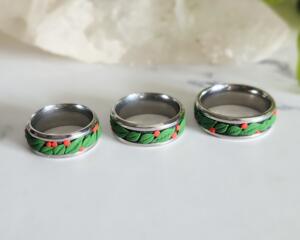 Christmas Berry Polymer Clay and Stainless Steel Ring, all sizes shown