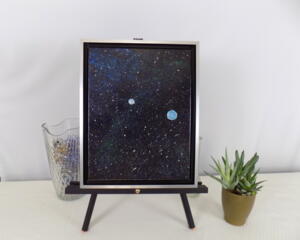 abstract spacescape with glitter stardust and Blue planet in a silver and black frame by RainbowMaille