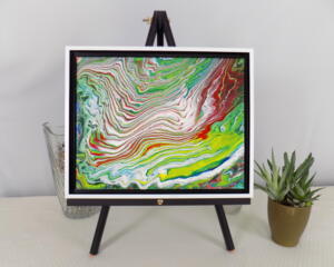 red, white, yellow abstract acrylic pour painting, 11" x 14" framed wall art by RainbowMaille