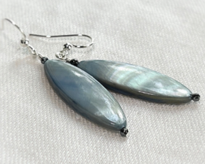 Blue Steel Mother of Pearl Earrings by MariesGems.