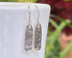 Petite, hammered sterling silver bar earrings by MariesGems.