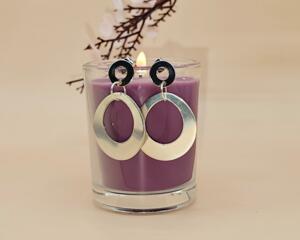 Handmade 1.5-inch pewter oval washer earrings with stainless steel posts on neutral background.