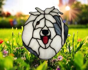 Old English Sheepdog Stained Glass Suncatcher