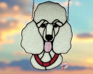 Poodle Stained Glass Suncatcher- white