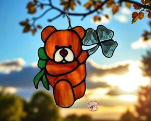 Saint Patrick's Day Bear suncatcher in direct sunlight- Brown