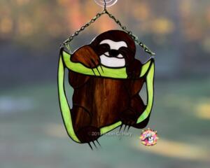 Baby Sloth Stained Glass Suncatcher by Robin C. Hary- shown in Dark Brown.