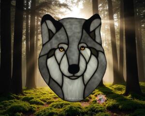 Wolf Suncatcher by Robin C. Hary- shown in Gray and White.