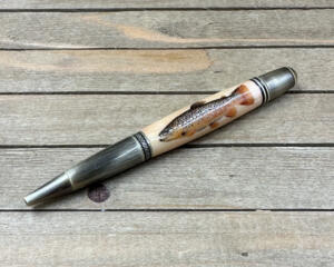 Antique brass ballpoint pen with brown trout image