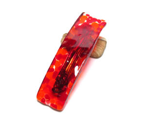 Red fused glass French barrette