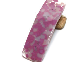 Pink and white fused glass French barrette