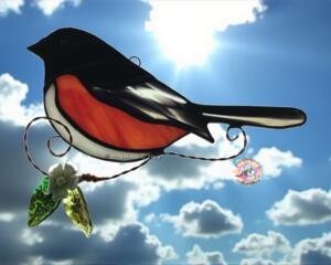 Eastern Towhee Stained Glass Suncatcher by Robin C. Hary