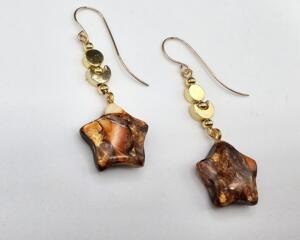 Handmade earrings with jasper star stones and gold moon phase accents on 14k gold-filled wires.
