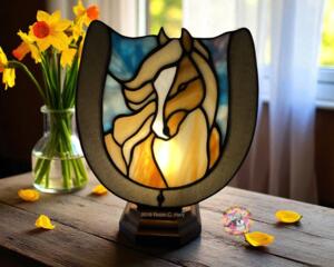 Horse Stained Glass Fan Lamp by Robin C. Hary- shown in Palomino