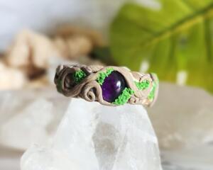 Amethyst Polymer Clay and Stainless Steel Ring