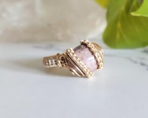 Rhodonite and Gold Colored Sterling Silver Ring