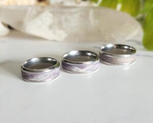 Northern Lights Glow in the Dark Polymer Clay and Stainless Steel Ring; All Sizes Shown