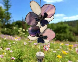 Orchid stained glass wind chime- shown in purple and white.