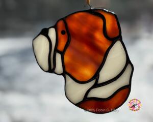 Bulldog stained glass ornament- fawn.